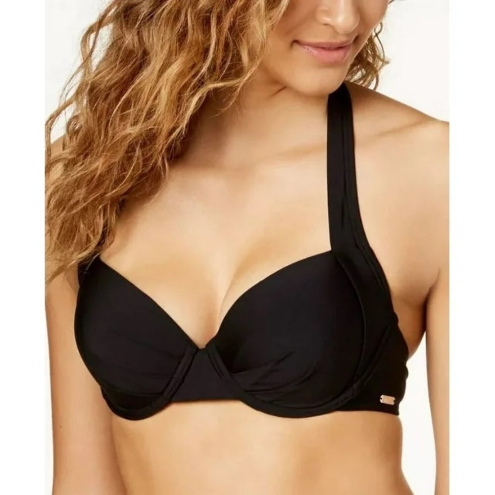 Calvin Klein Women S Pleated Convertible Underwire Bikini Top Swimsuit Black